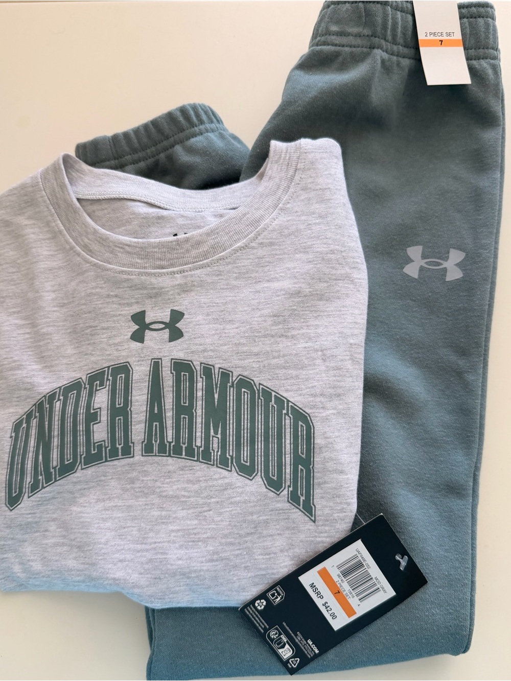 Under Armour Kids Gray T-shirt with Green Logo & Green Joggers